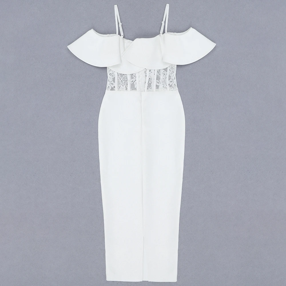 Женское осеннее сексуальное кружевное Белое Облегающее Бандажное платье миди с