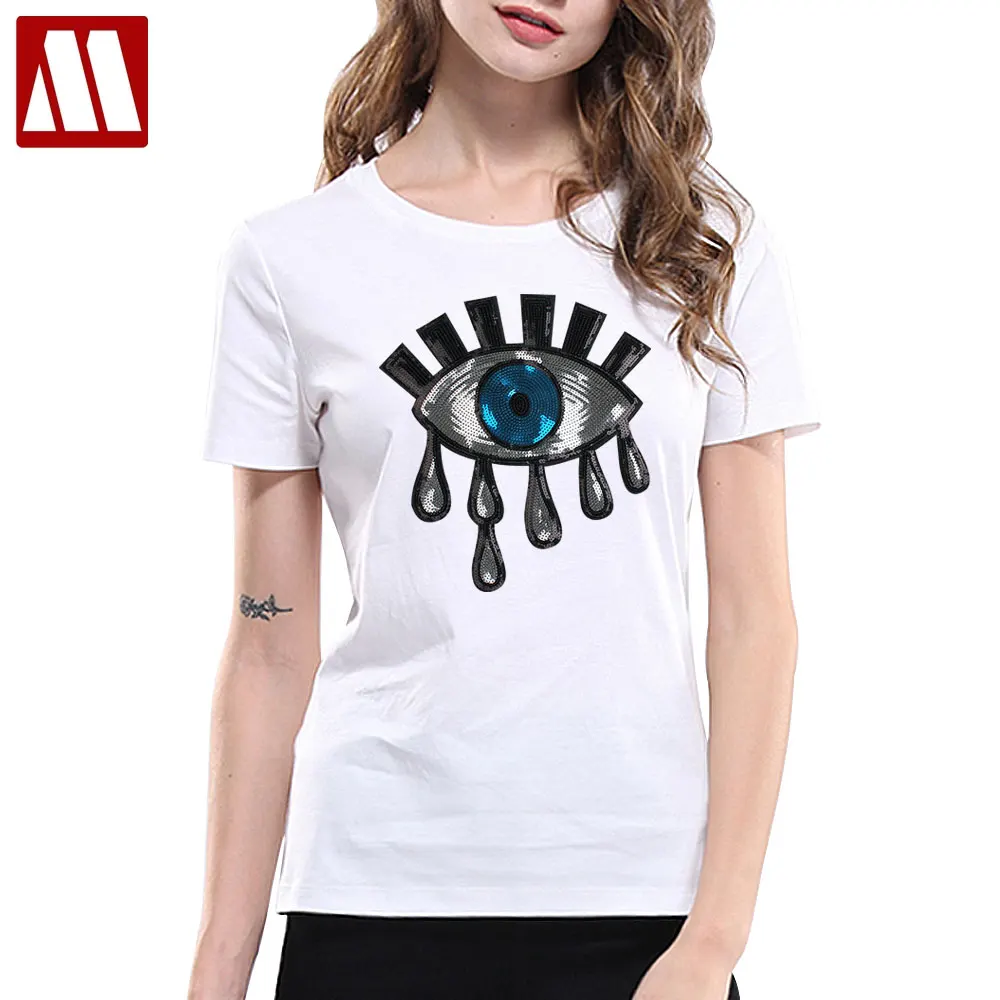 Женская хлопковая Футболка с блестками Повседневная футболка большого размера