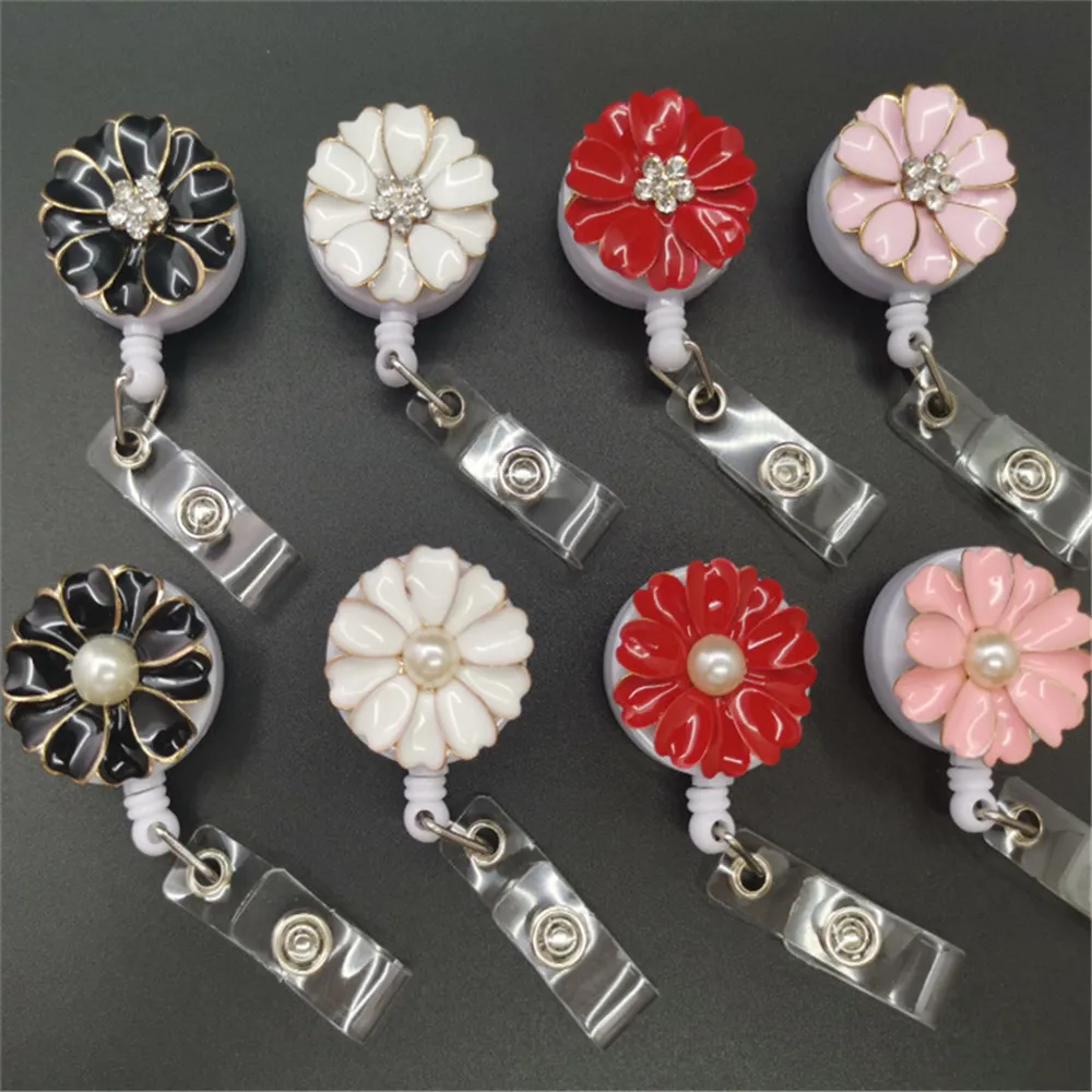 

1PC Retractable Pull Badge ID Lanyard Name Tag Card With Flower Badge Holder Reels Key Ring Chain Clips School student office