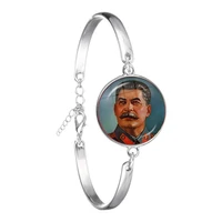 soviet ussr stalin lenin chain bracelet classic red star hammer sickle communism emblem cccp glass cabochon bangle for gift