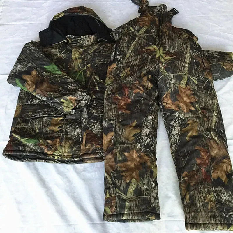 Зимняя Bionic камуфляжная одежда для охоты мужские топы с капюшоном флисовые штаны