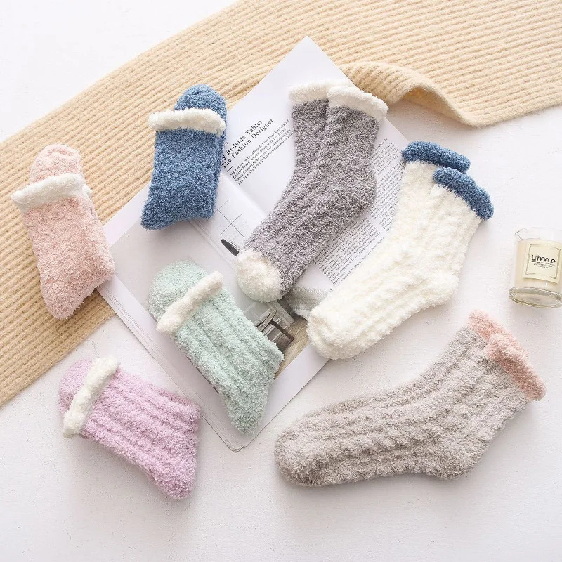 Новые удобные кашемировые носки женские зимние теплые для сна домашние пушистые
