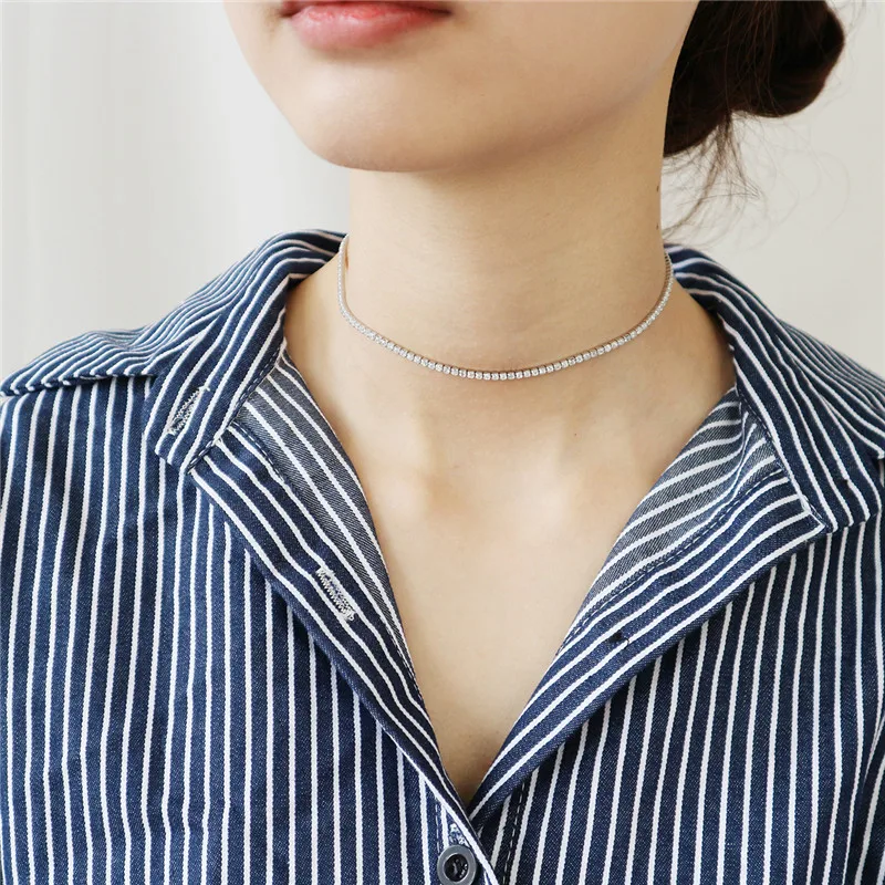 

POFUNUO Korean Style Fashion Girls AAA Resplendent Zircon Chokers Women Exquisite Minimalist Niche Chokers Simple Short Necklace