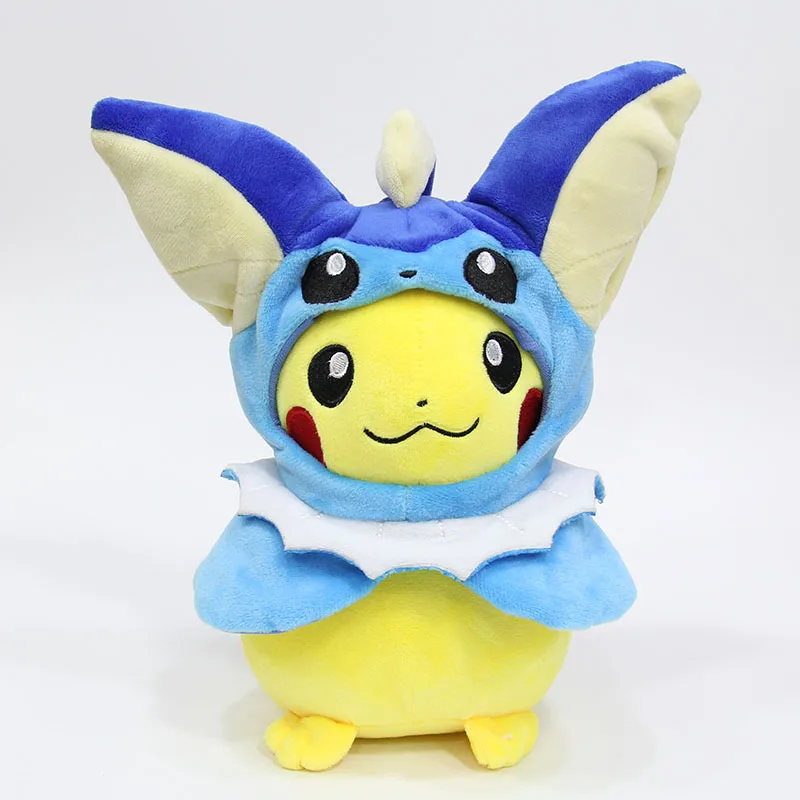 Cos Vaporeon 28 см карманные животные Пикачу Косплей Eevee плюшевые игрушки Gengar мягкие куклы Eevee с плащом Cos игрушка Пикачу детский подарок SA1884 - Цвет: Cos Vaporeon