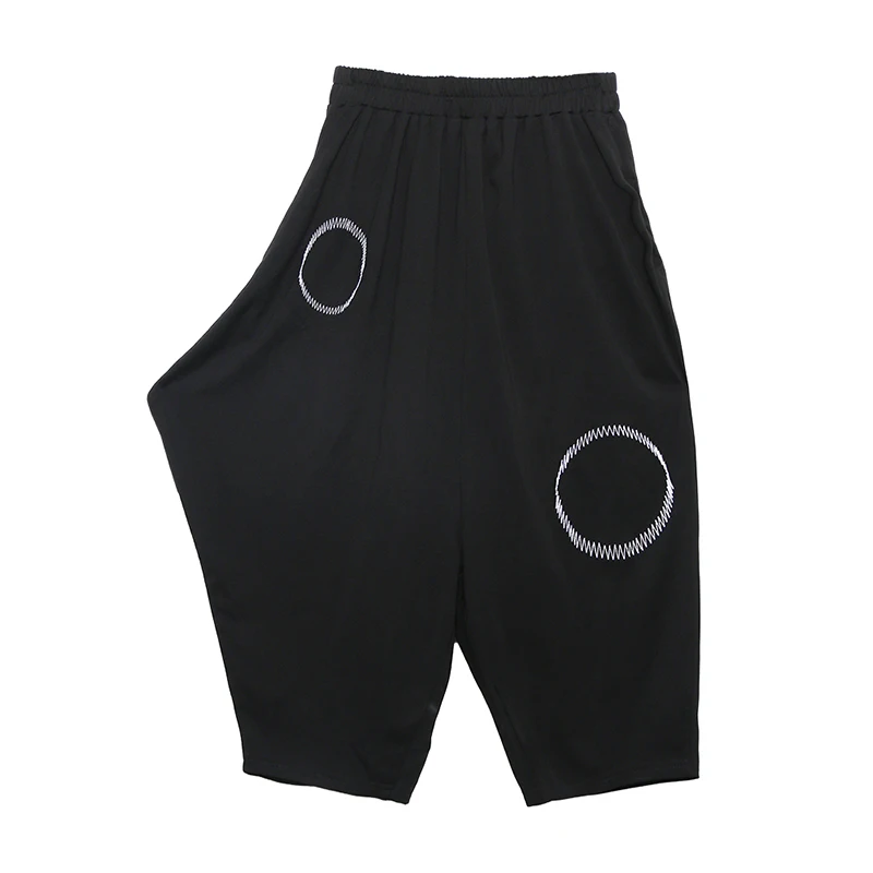 

XITAO Pleated Women Black Calf Length Pants Korea Fashion New Elastic Waist Hip Hop Style Harem Pants Elegant Wind Cold GCC1693