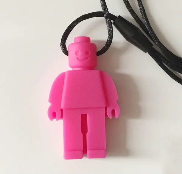 Розово-красный Silicone Teether Robot Chew Necklace Food Grade Silicone Sensory Chewable Figurine Toy for Kids Baby Autism ADHD - Цвет: Розово-красный