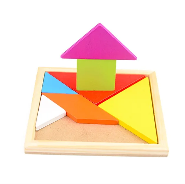 

Wooden tangram puzzle 7 Piece Jigsaw Puzzle Colorful Square IQ Game Intelligent Educational Toys Montessori Wooden Tangram toy