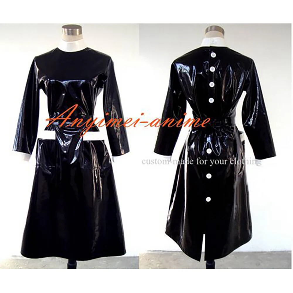 

fondcosplay adult sexy cross dressing sissy maid Black thin Pvc Smock Uniform Buttons Dress cosplay Costume Tailor-made[G246]