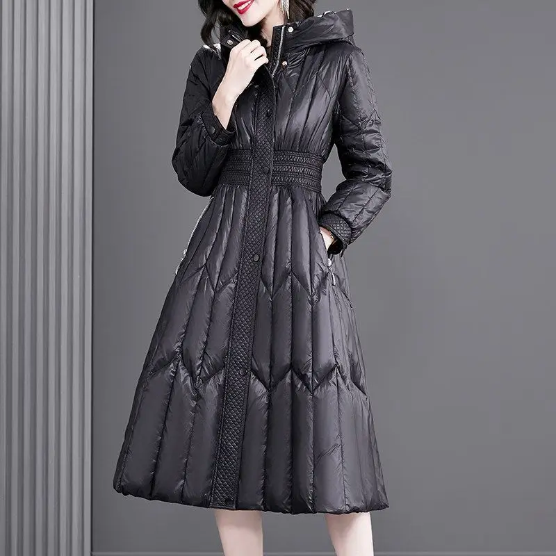 Черная зимняя Длинная женская куртка с капюшоном новинка 2021 Высококачественная