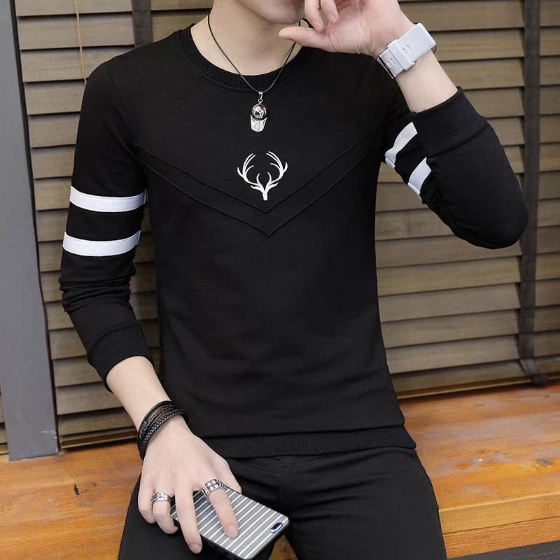 Уличная Мужская Весенняя футболка с круглым вырезом и длинными рукавами