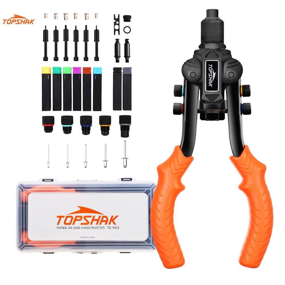 

TOPSHAK RG3 and Nut Riveter Complete 3 in 1 Types of Tasks with Extremely Rivet Gun Tool Hand Insert Rivet Nut Tool