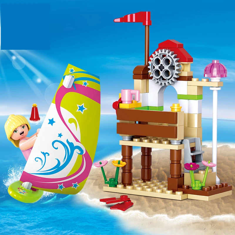 

Block Windsurfing Model Building Blocks Enlighten Board Sailing Action Figure Educational toys kids gifts