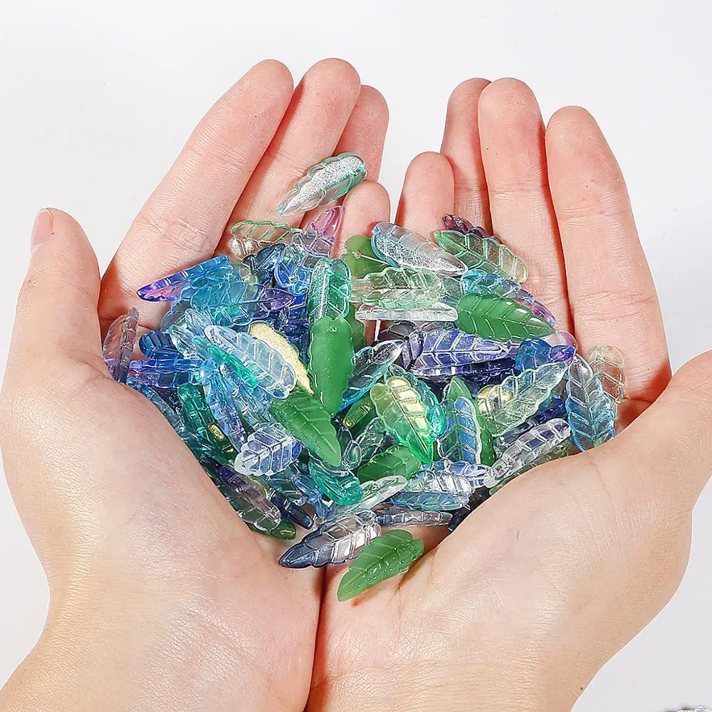 Бусины из стекла с имитацией длинных листьев ручной работы 10 шт. | Украшения и