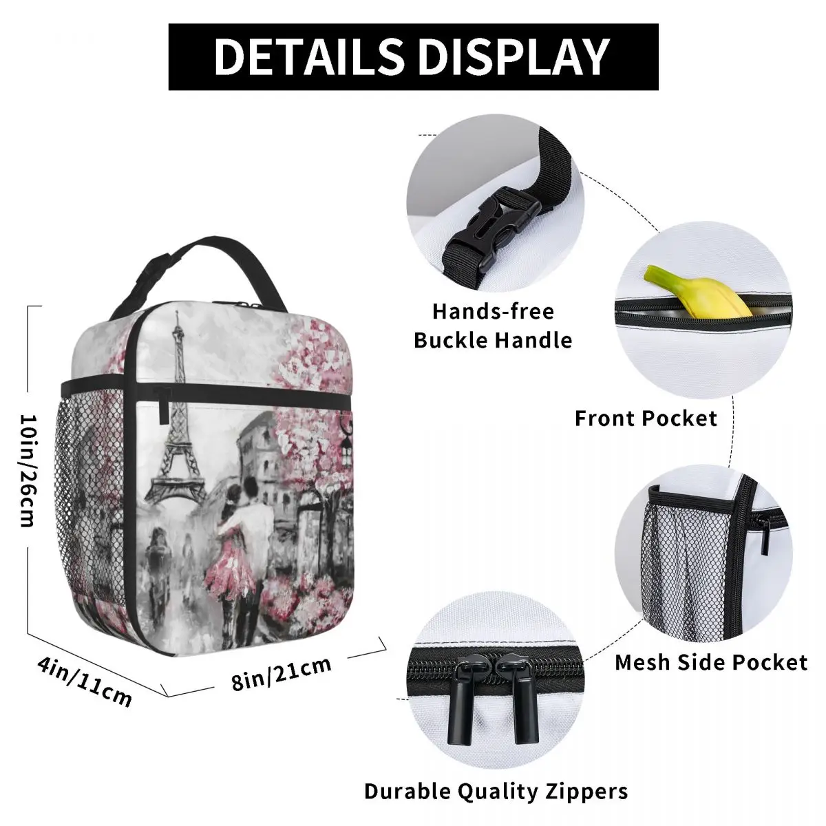 

Paris Street View 1 Lunch Bag for Women Men Large Insulated Lunch Box with Water Bottle Holder and Pockets