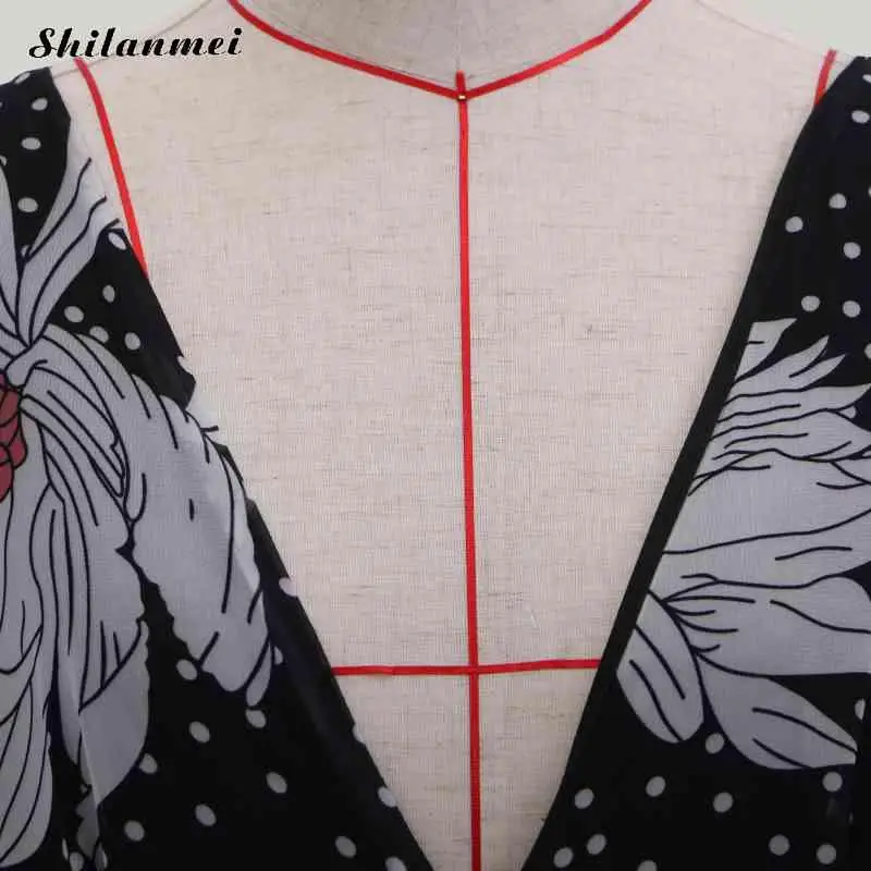 

2019 Autumn Deep V Chiffon Dress Women Long Sleeve Sexy Floral Dresses Casual Loose High Waist Maxi Long Party Dress Vestidos