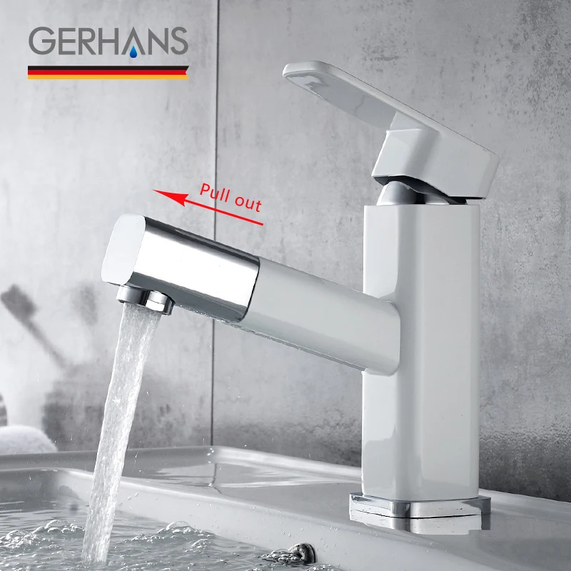 GERHANS Faucet K11016W Смеситель для умывальника с выдвижной лейкой Цвет: Белый+Хром |