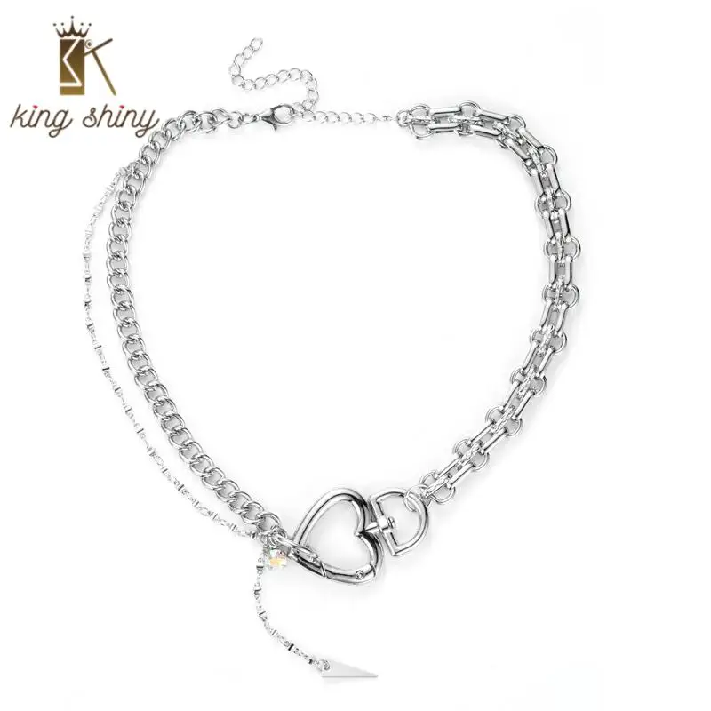 

Elegant Steampunk Heart Choker Necklace for Woman Vintage Silver Color Chunky Iron Chain Collar Statement Necklace Girls Jewelry