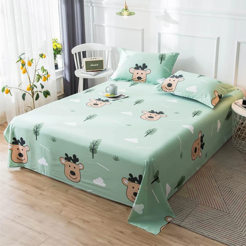 New Spring Green Flower Printed Bed Sheet Cotton Flat Sheet for Bedding Set Bed Linens Twin Full Queen King Bedspreads