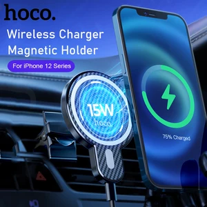 hoco magnetic wireless car charger for iphone 12 pro max 12mini air vent magnet adsorbable phone car holder for iphone 12 series free global shipping