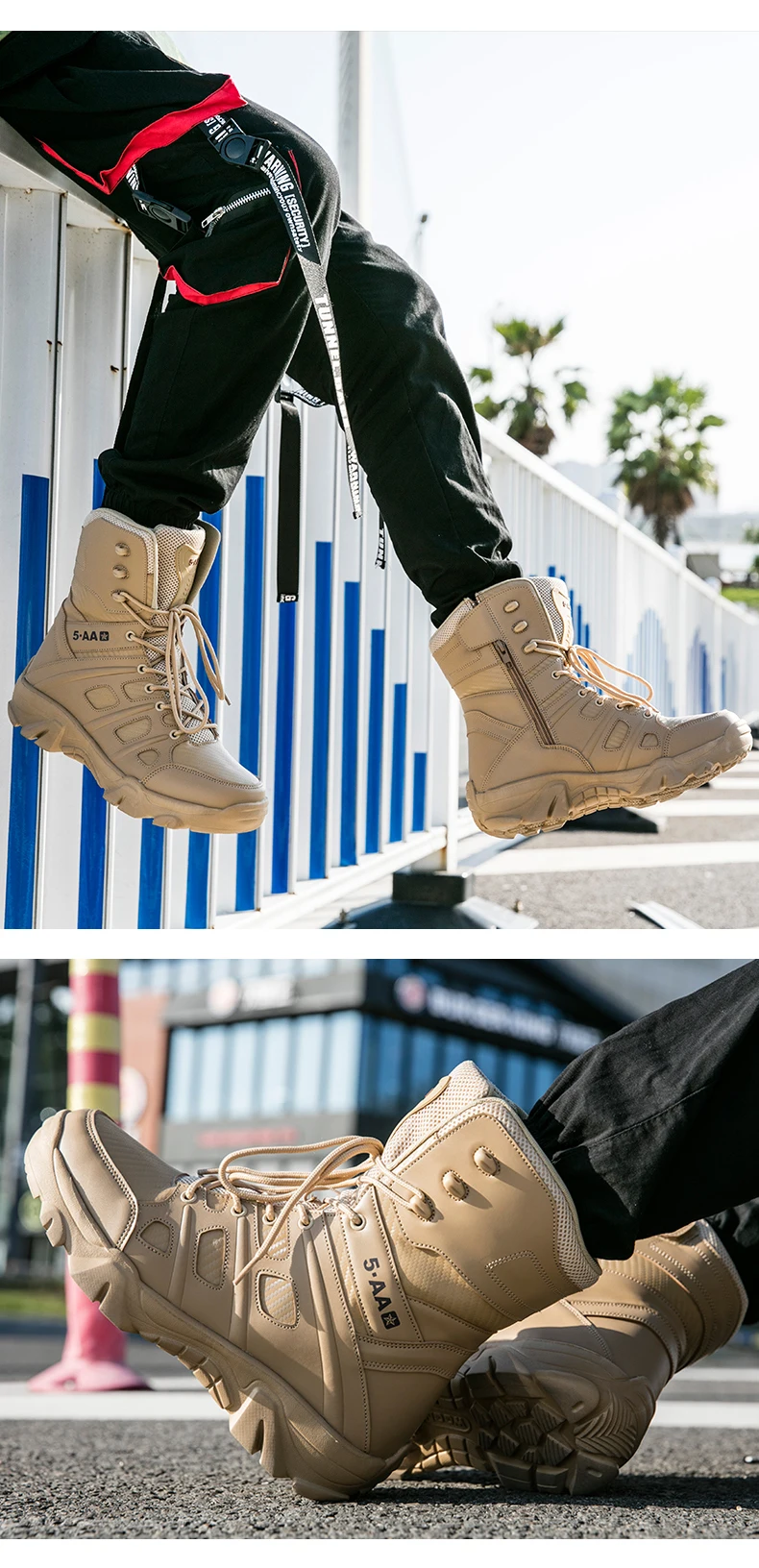 Boots Men Boots Leather Ankle Lace up Military boots Outdoor work Light fashion Moto Black Boots