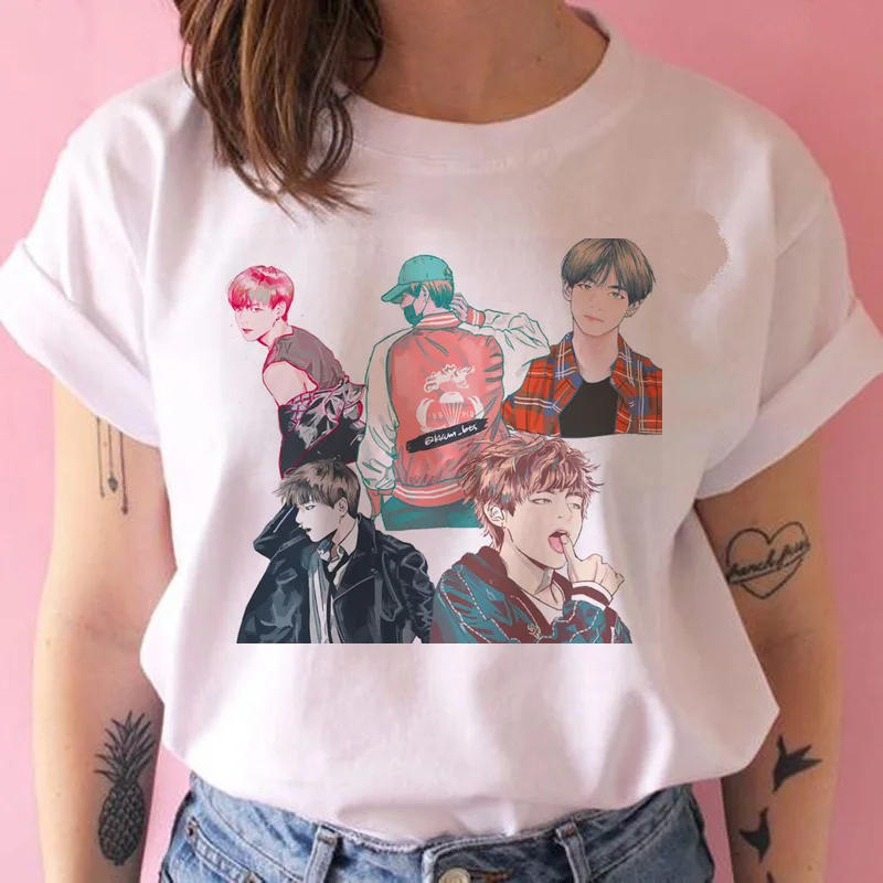 Женская Футболка Kpop в Корейском стиле Bangtan Boys женская футболка оверсайз Ulzzang Harajuku