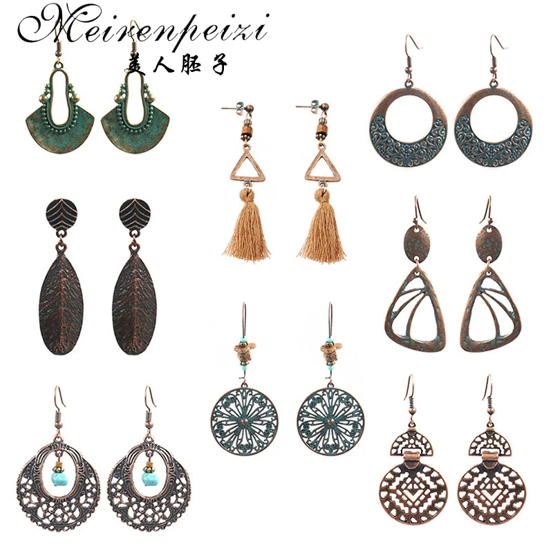 Модные Винтажные богемные черные полые капельки воды Круглые круглые