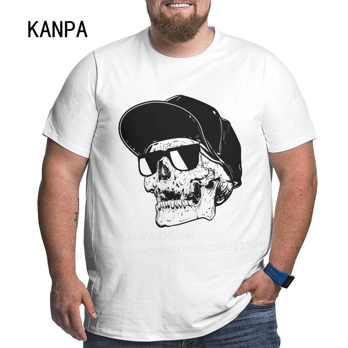 

Kanpa 100% Cotton Graffiti Skull T Shirts for Big Men Pattern Men Clothing Workout Tops Oversized Harajuku T-shirt Plus Size