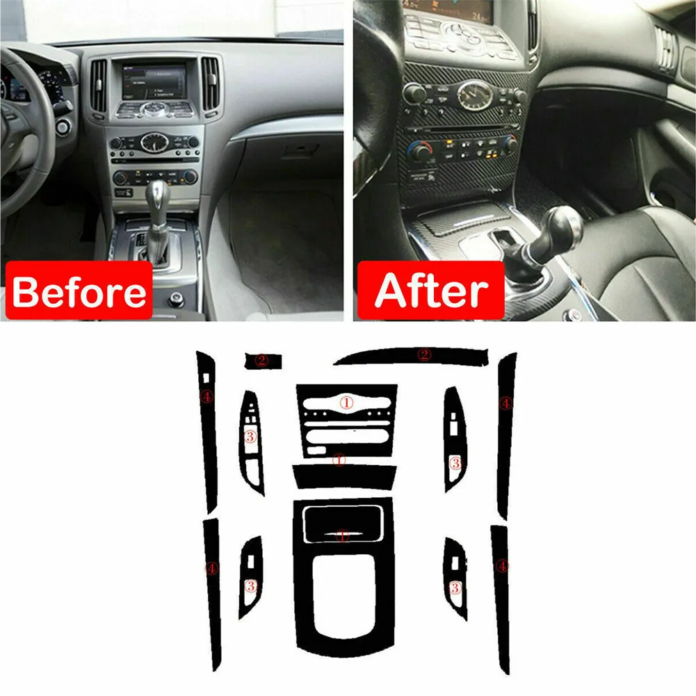 

1 Set 5D Carbon Fiber Interior Center Console Molding Sticker Car-styling Decorative Mounding Decals For Infiniti G25 G37