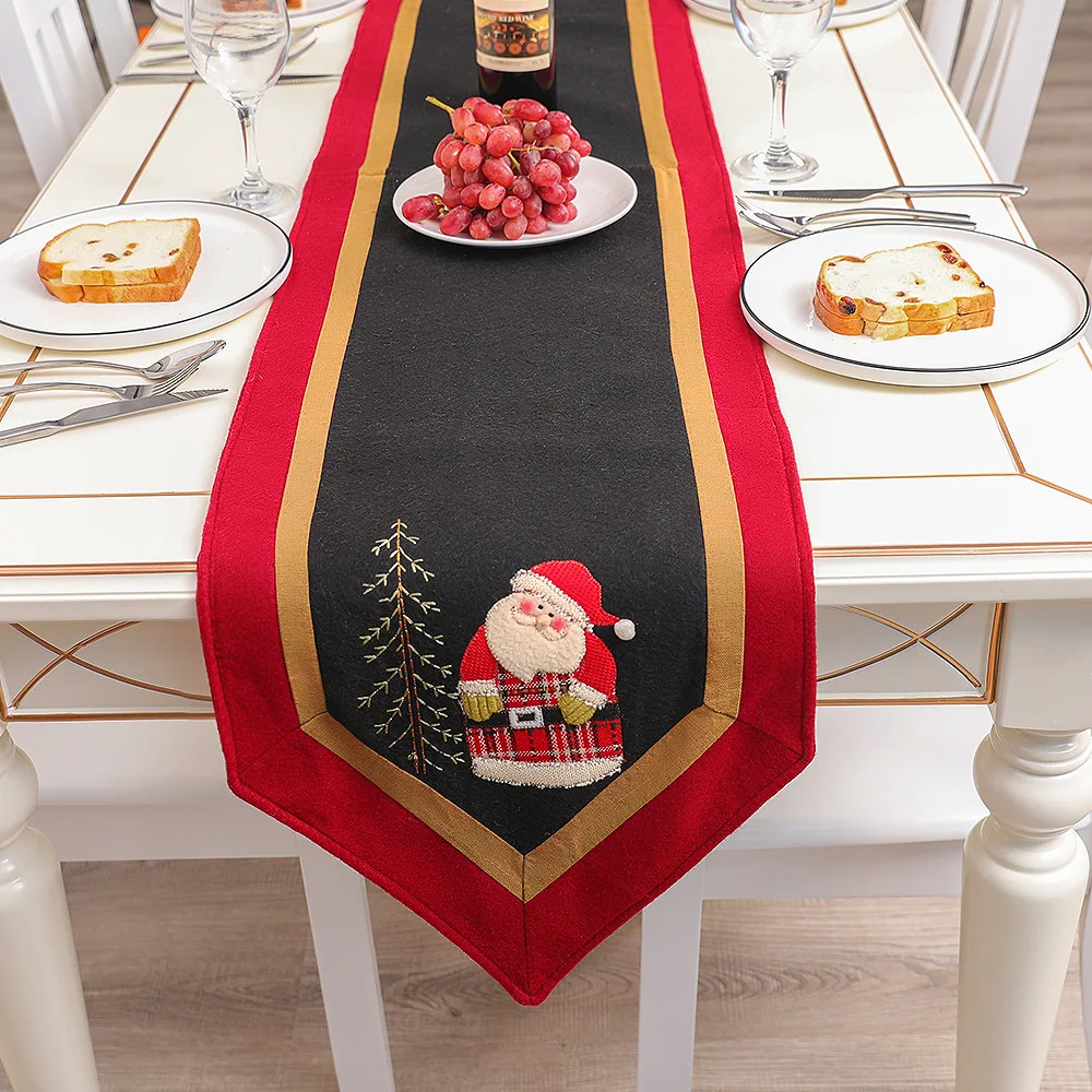 

New Christmas Table Runner Black Table Mat Polyester Christmas Printed Table Decoration For Festival Event Home Decoration Cover
