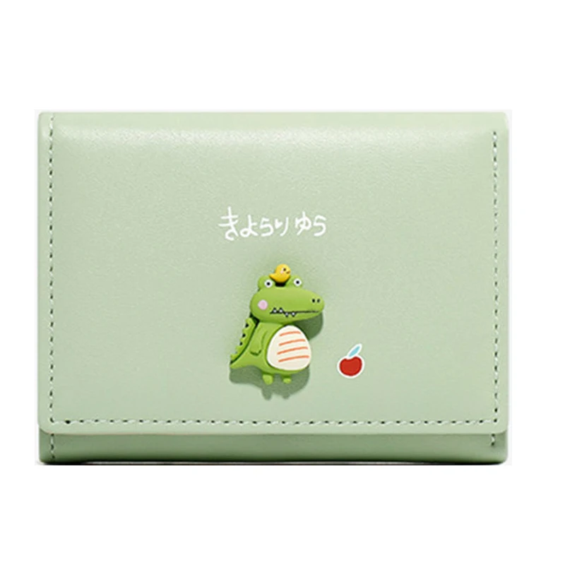 

Cute Dinosaur Multi-card Slot Short Card Bag Three-Fold PU Wallet Female Lady Purse Cardholder