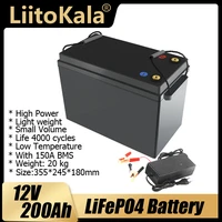 liitokala 12v 200ah lifepo4 lithium battery 4s 12 8v 200ah with voltage display for 1200w inverter boat golf cart ups