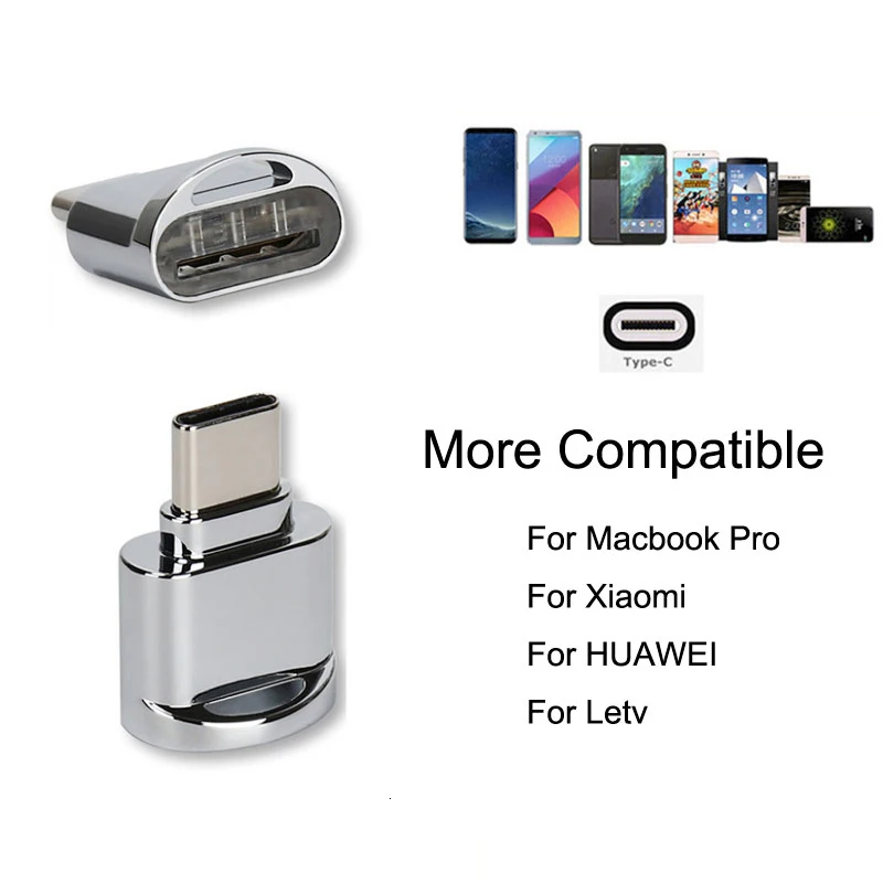Мини OTG usb type C кард-ридер USB3.1 Micro SD TF Память для Macbook или смартфона с интерфейсом type c серебристый тип-c