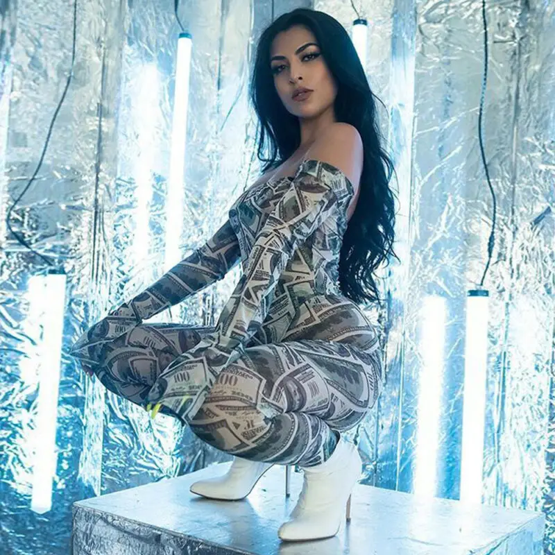 

Goocheer New Fashion 2019 Woman's Jumsuits Sexy Women Off Shoulder Long Sleeves Floral Casual Party Jumpsuits Clubwear