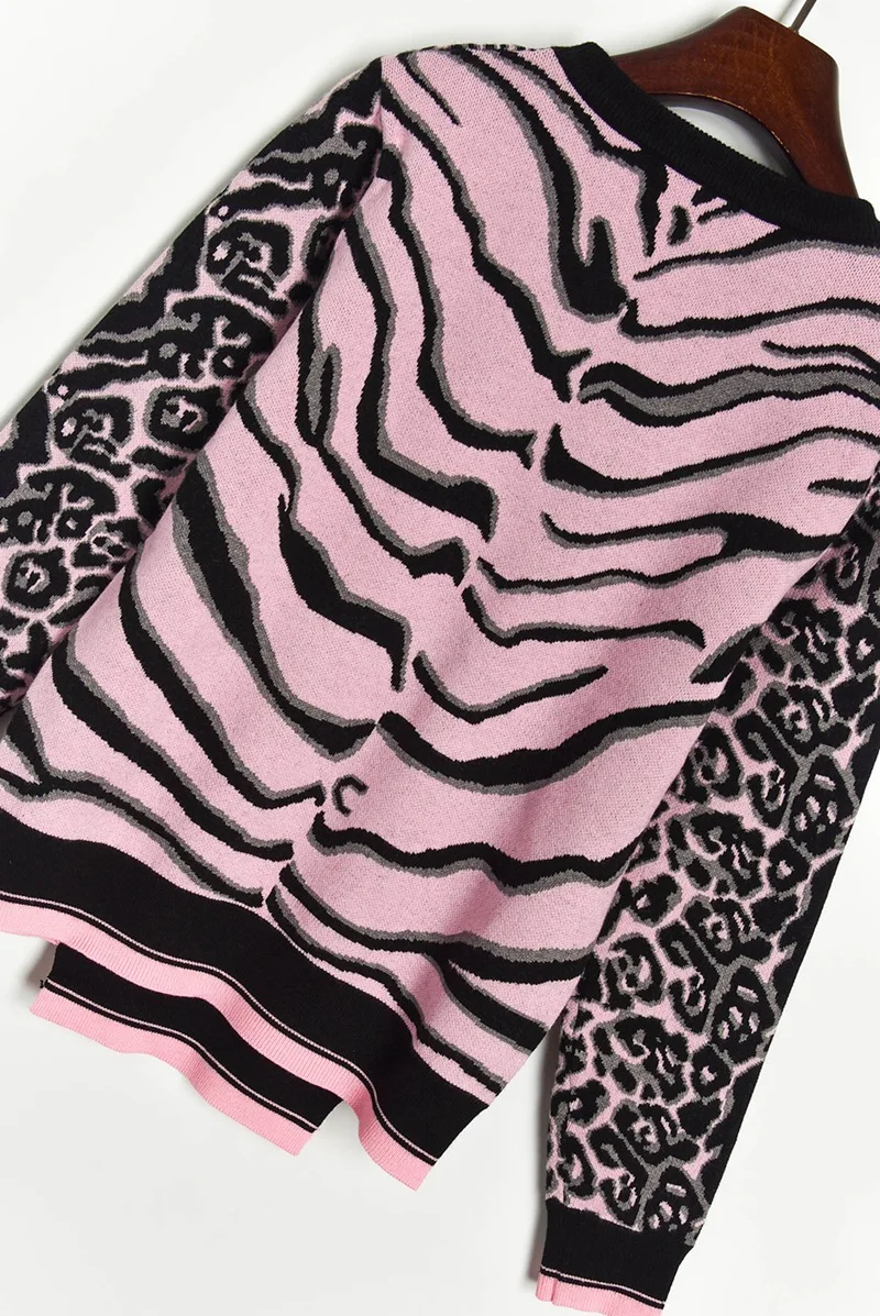 Модный женский трикотажный жаккардовый свитер с леопардовым принтом тигра и