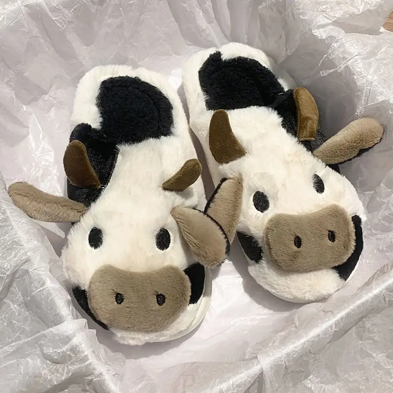 

Cute Cow Baotou Slippers Female 2022 New Outer Wear Super Fire All-match Cute Flat-bottom Non-slip Furry Drag