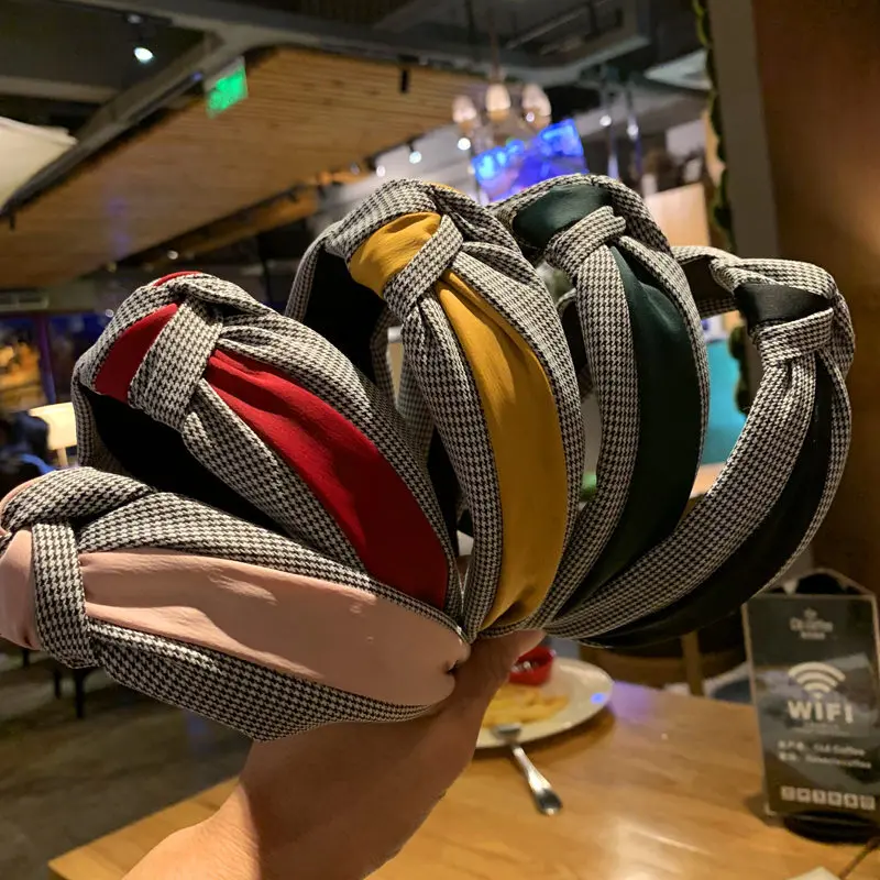 

Ribbon Striped Headband for Women Wide Knotted Hairband Elegant Satin Plaid Hairband Girls Hair Accessories Korea Headband