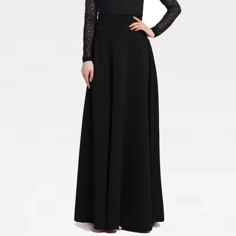 Black Skirt Плюс Размер Длинная черная юбка Осенняя Высокая талия Толстая Повседневная мусульманская одежда мусульманская юбка доходит до пола в складку юбка большого размера 5XL - Цвет: Black Skirt