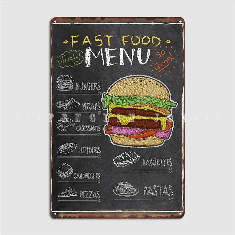 

Hamburger Burger Food Menu Metal Sign Poster Personalized Wall Pub Party Tin Sign Posters