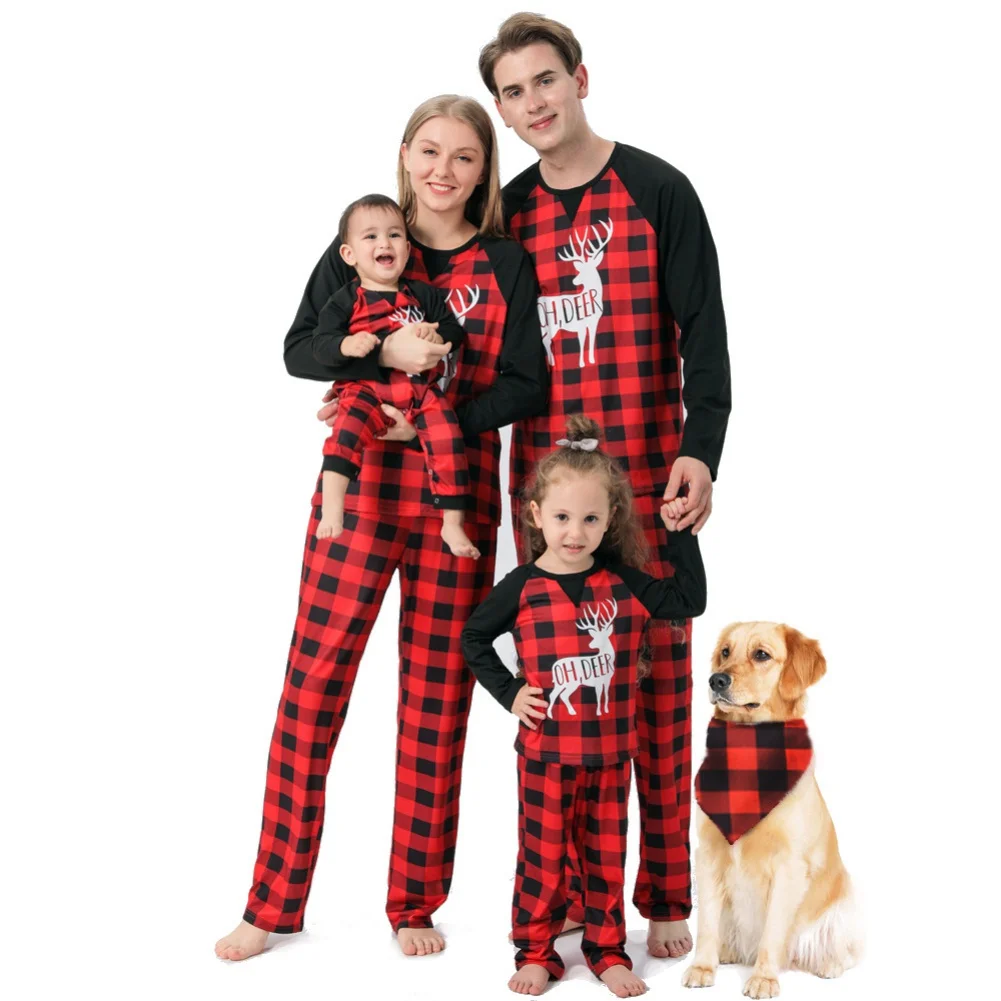 

Christmas Father Mother Kids Clothes Top+Pants Family Lattice Xmas Sleepwear Clothes Matching Outfit