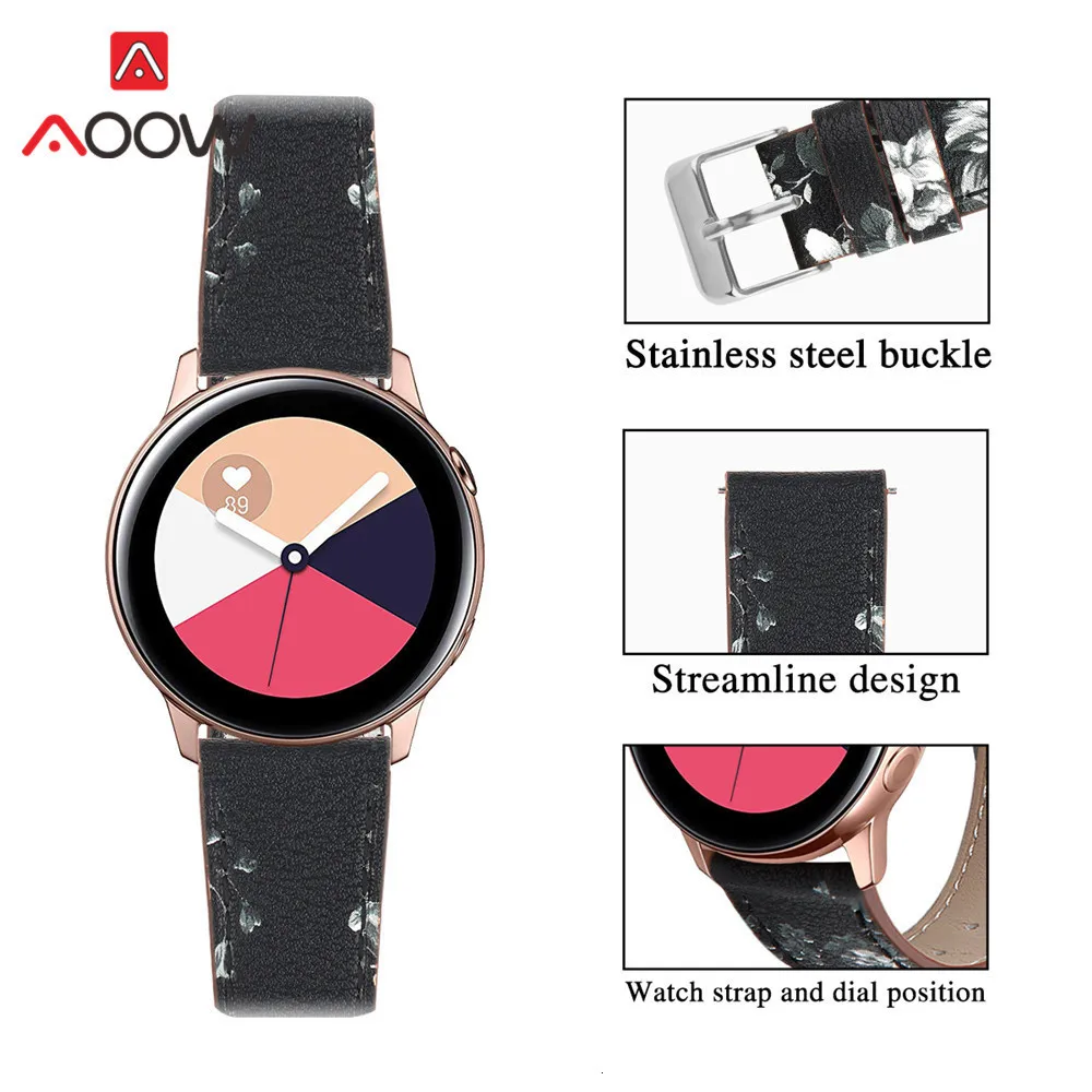 20 мм цветочный принт из натуральной кожи ремешок для samsung Galaxy Watch Active 42 мм Шестерня S2 розовый браслет ремешок для часов аксессуары