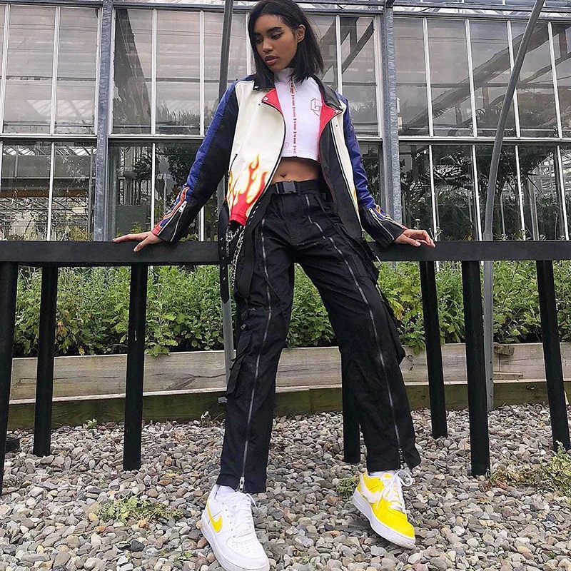 Waatfaak уличная одежда черные женские брюки-карго молния хип хоп хлопковые брюки женские корейские карманы Harajuku Высокая талия прямые брюки
