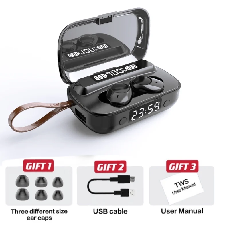 

New Design Bluetooth 5.0 Wireless Earphones High Quality LED Display Headphones With IPX7 Waterproof Mic For All Smart Phones