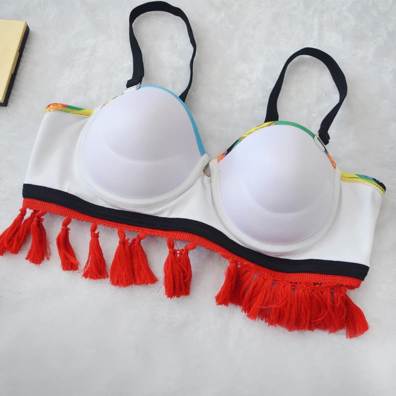 

2020 High Waist Tassel Bikini Sexy Push Up Swimwear Retro Print Swimsuit Padding Bathing Suit Beachwear Maillot De Bain 3169