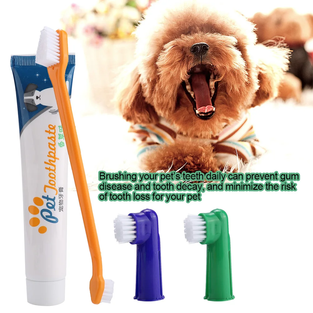 

Pet Dog Cat Toothbrush Set Hot Puppy Vanilla Taste Dog Toothbrush Toothpaste Brush Head Finger Tooth Back Up Brush Care Set