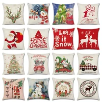 merry christmas cushion cover elk snowman printing sofa pillow covers home decoration 4545cm linen happy new year pillowcase