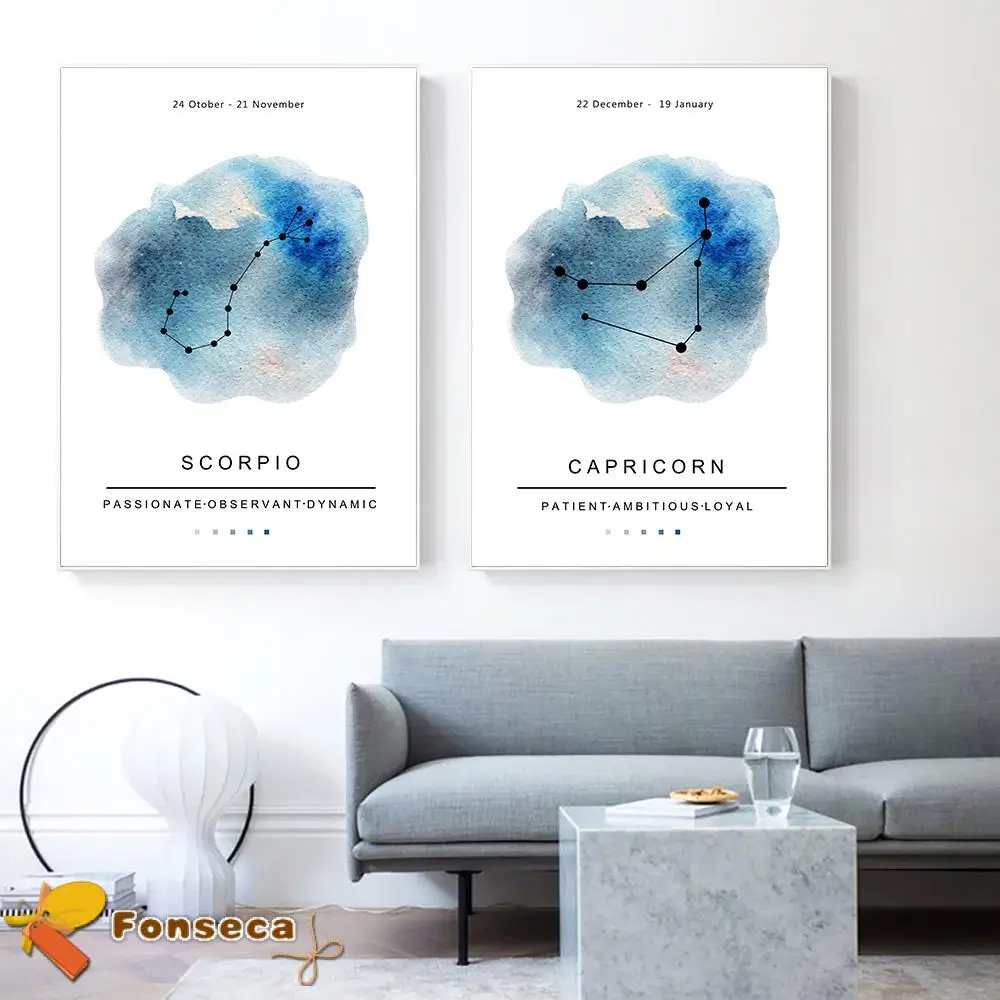 12 созвездий оформление стен искусство печать астрологический знак холст