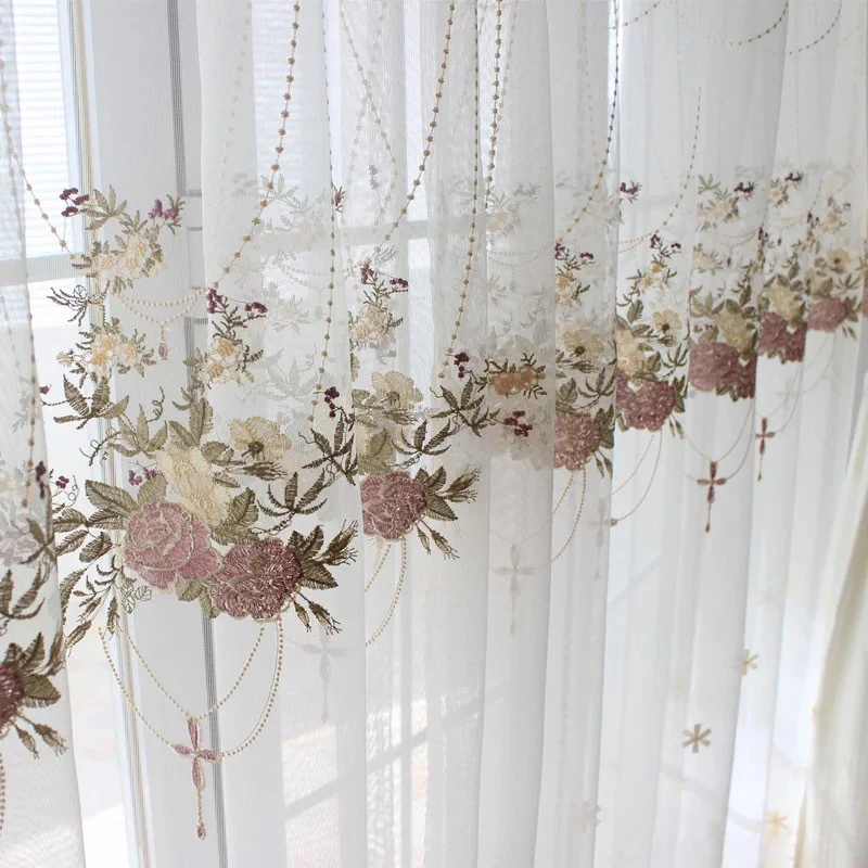 Luxury Lace Blue Embroidered Curtains Sheer For Living Room Pink-purple Romantic Princess Window Screen Kitchen Tulle Drapes | Дом и сад
