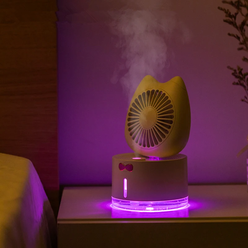

Multifunction Humidifier Mist Spray Fan 3 Speed 2000mAh Rechargeable Air Cooler With Color Night Light 3 In 1 Mist Maker