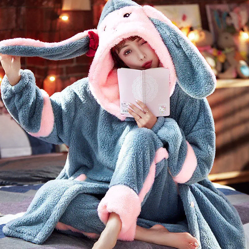 Winter Pajamas Female Facecloth Nightgown Female Thickened Long Paragraph Cute Sweet Korean Version of The Home Furnishing Suit