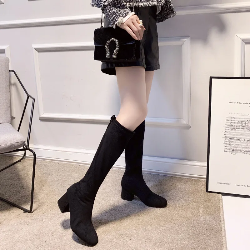 Высокие сапоги до бедра на плоской подошве зимние женские ботфорты удобные